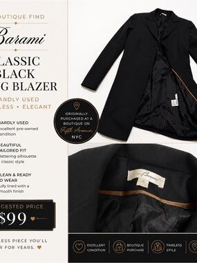 Barami Black Long Tailored Blazer Jacket